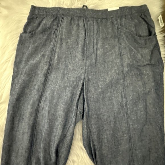 Old Navy womens NWT high rise crop pants 55% linen 3X elastic waist blue - Picture 6 of 13
